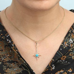 Elongated North Star Diamond Pendant with Vibrant Turquoise Center