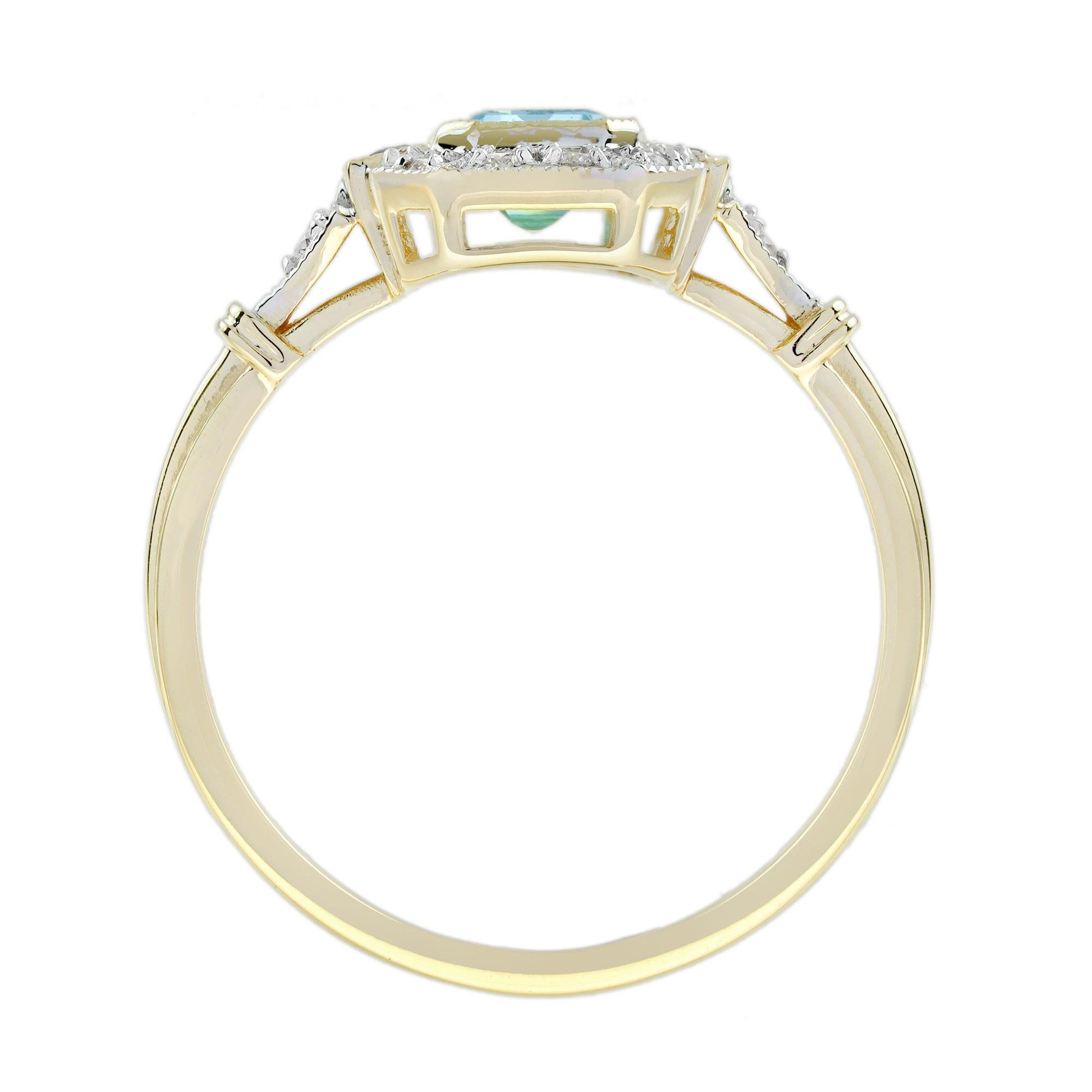 Länglicher Oktagon-Blautopas & Saphir-Diamant-Ring im Art Deco-Stil aus Gold im Zustand „Neu“ im Angebot in Oakton, VA