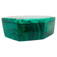 Elongated Octagon Malachite Slab Trinket Box, 14.5 ounces