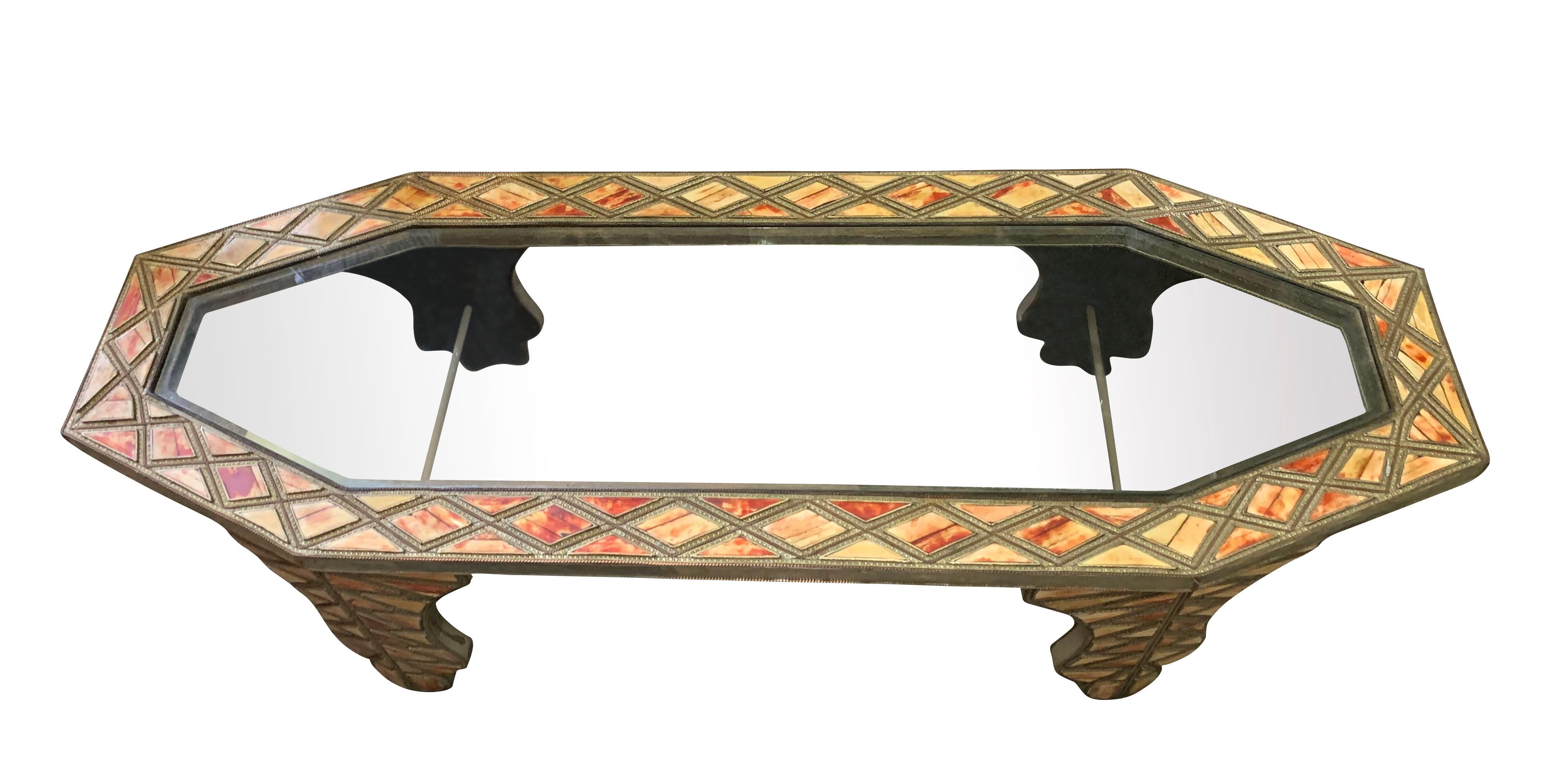 Moroccan Elongated Octagonal Coffee Table, Morocco, Midcentury For Sale