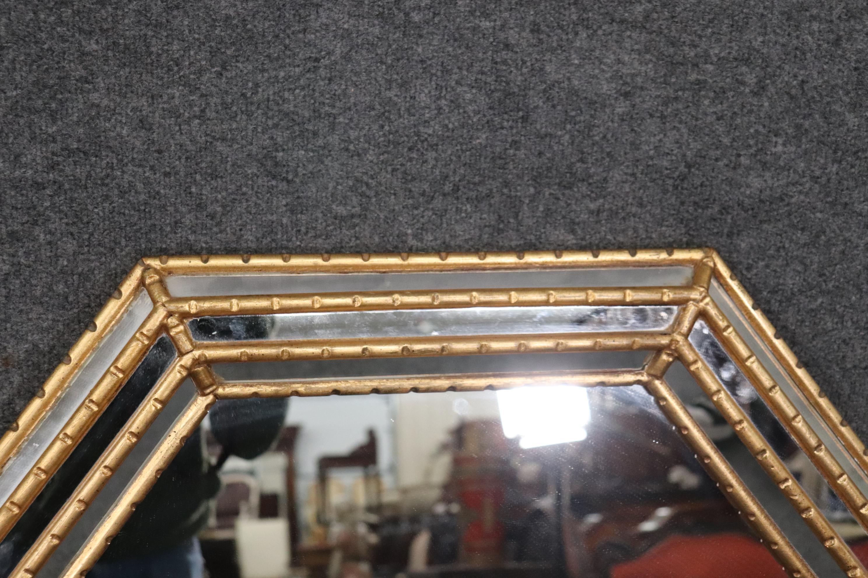 Elongated Octagonal Gilded Hollywood Regency Mirror circa 1960s In Good Condition In Swedesboro, NJ