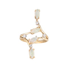 Elongated Opal Diamond Ring Vintage 14 Karat Gold Estate Jewelry Pinky 4.75