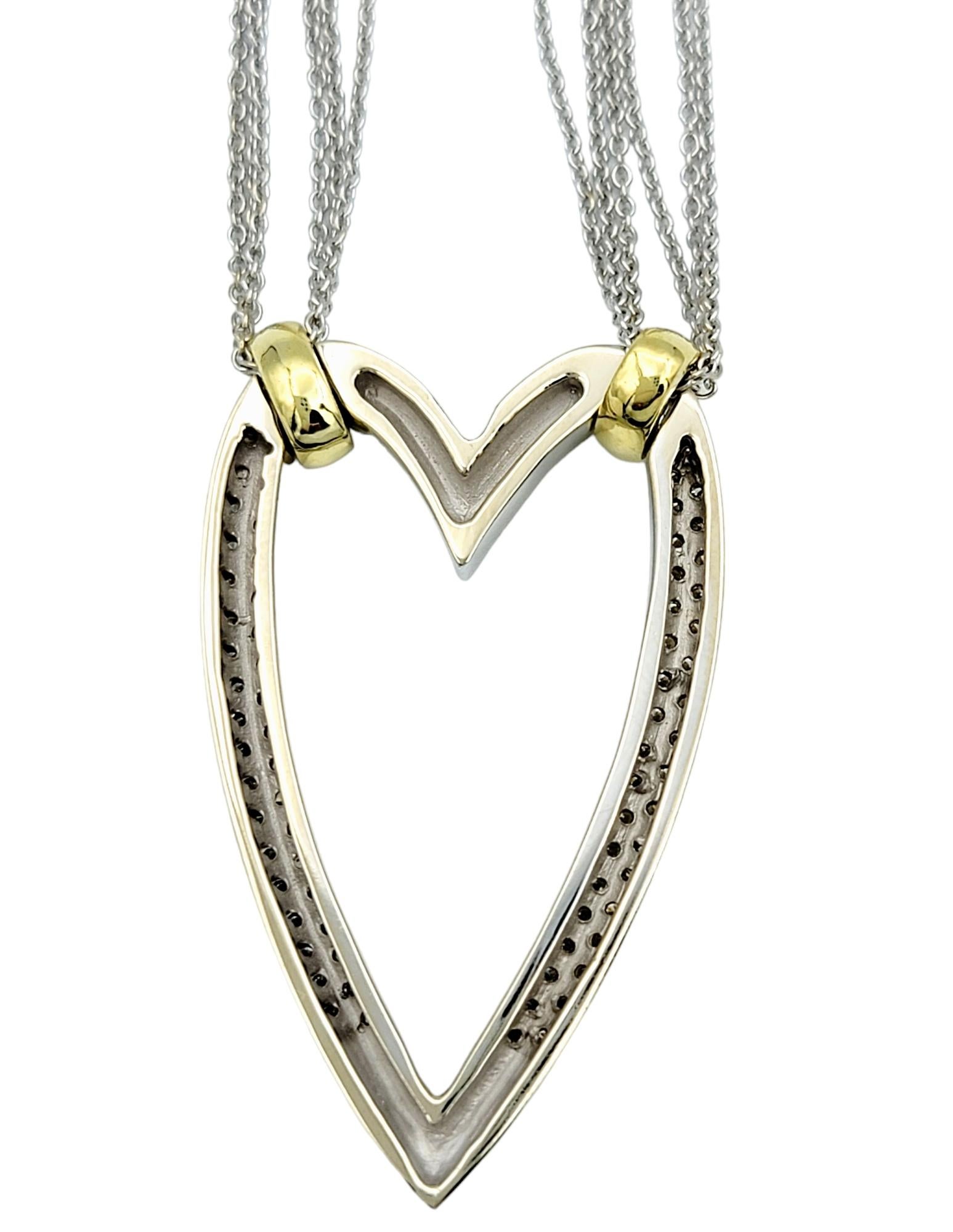 Contemporaneo Collana a più fili con cuore aperto allungato e diamanti in oro bicolore 18 carati in vendita