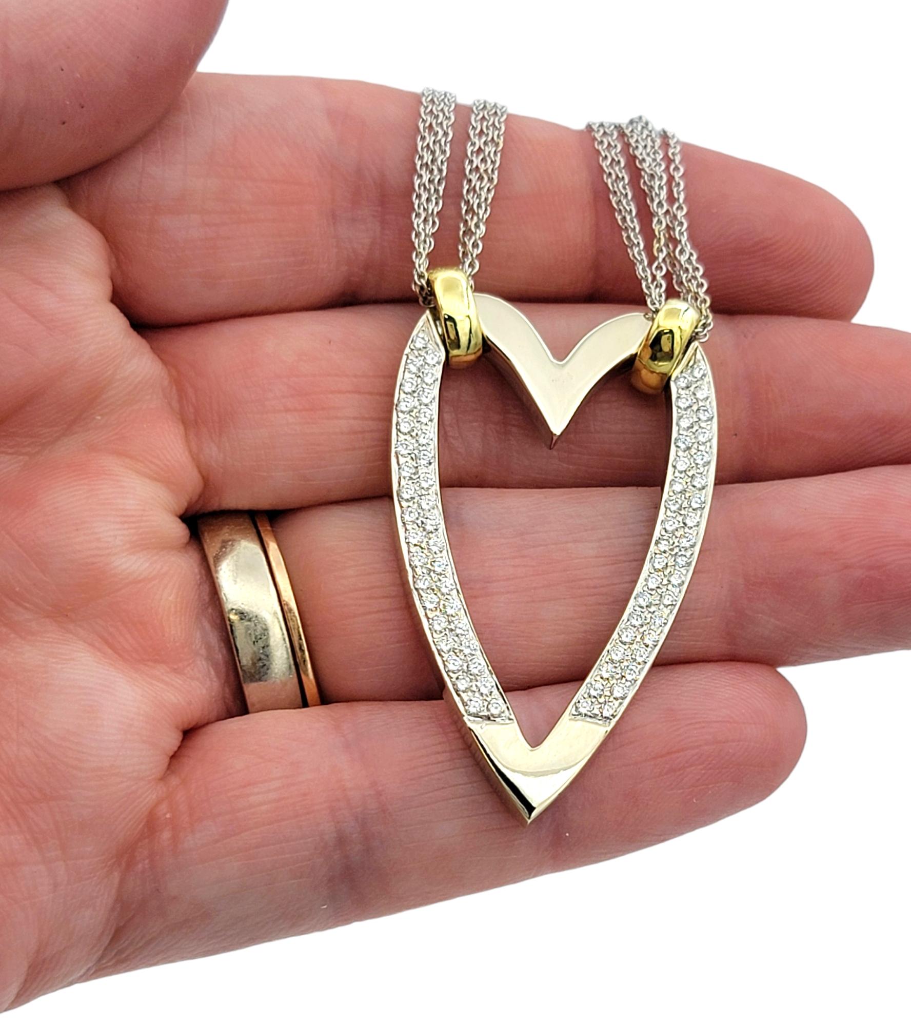 Donna Collana a più fili con cuore aperto allungato e diamanti in oro bicolore 18 carati in vendita