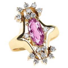 Vintage Elongated Oval 1.50 ct. Pink Topaz and Diamond Cocktail Ring, 18k