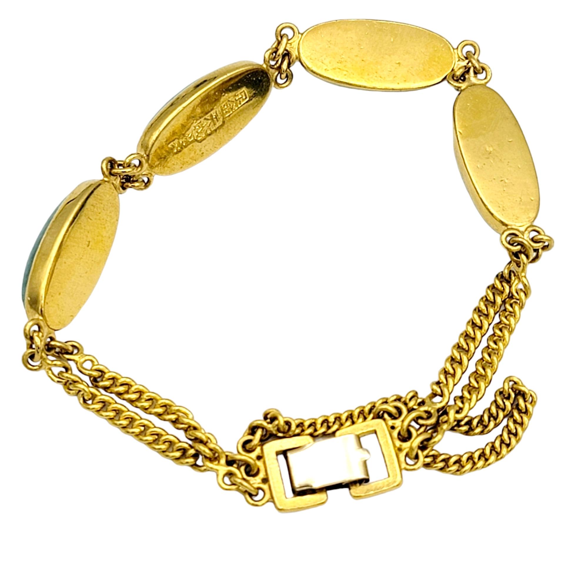 Elongated Oval Cabochon Jadeite Curb Link Bracelet Set in 24 Karat Yellow Gold  For Sale 1