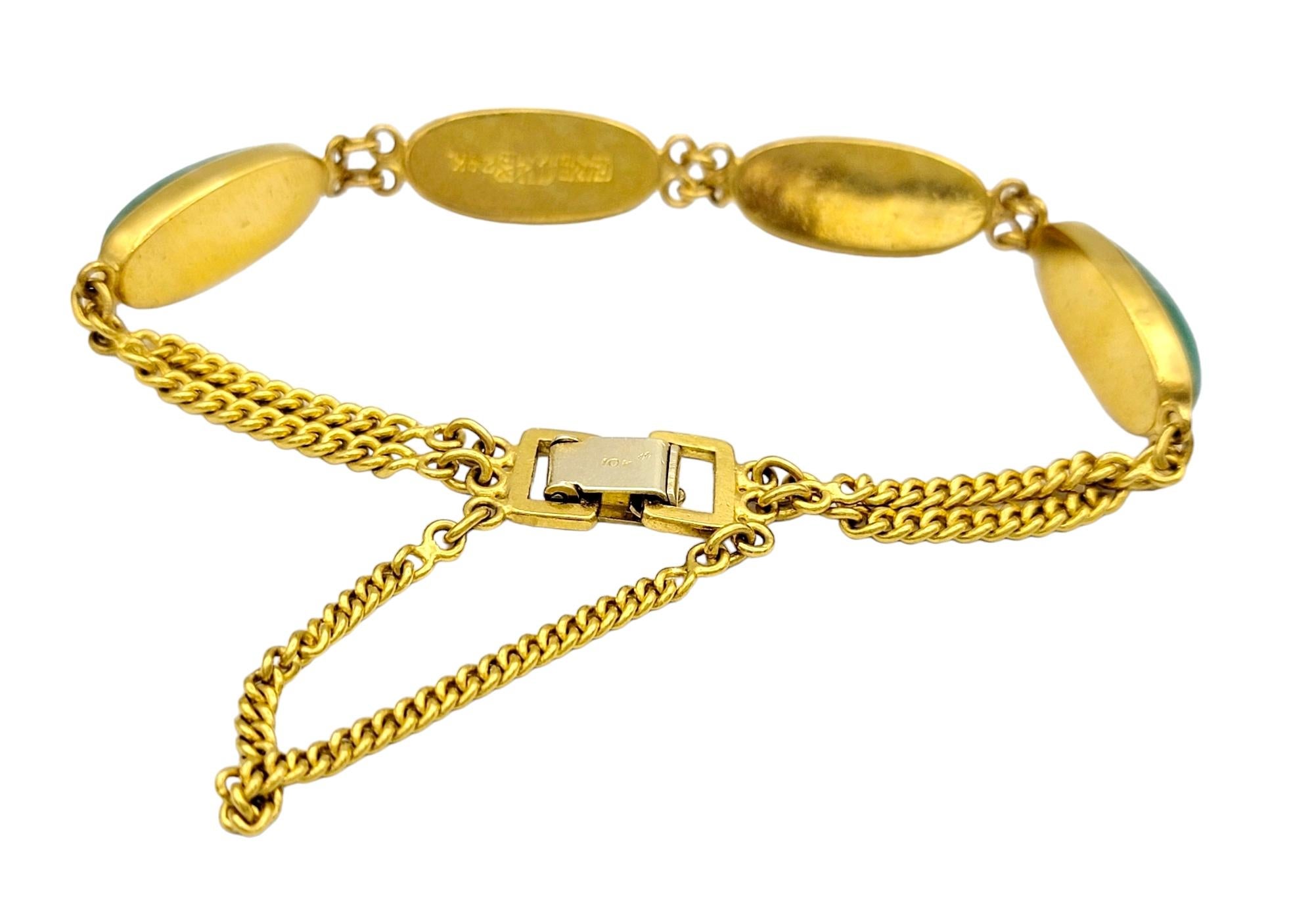 Elongated Oval Cabochon Jadeite Curb Link Bracelet Set in 24 Karat Yellow Gold  For Sale 2