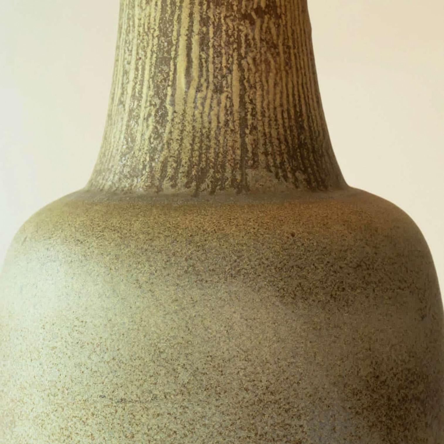 Other Elongated Ovoid Green Ceramic Floor Lamp with custom Lampshade by R. Houben For Sale