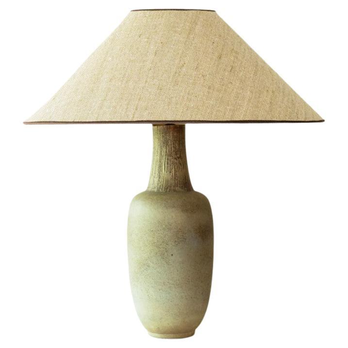 Elongated Ovoid Green Ceramic Floor Lamp with custom Lampshade by R. Houben