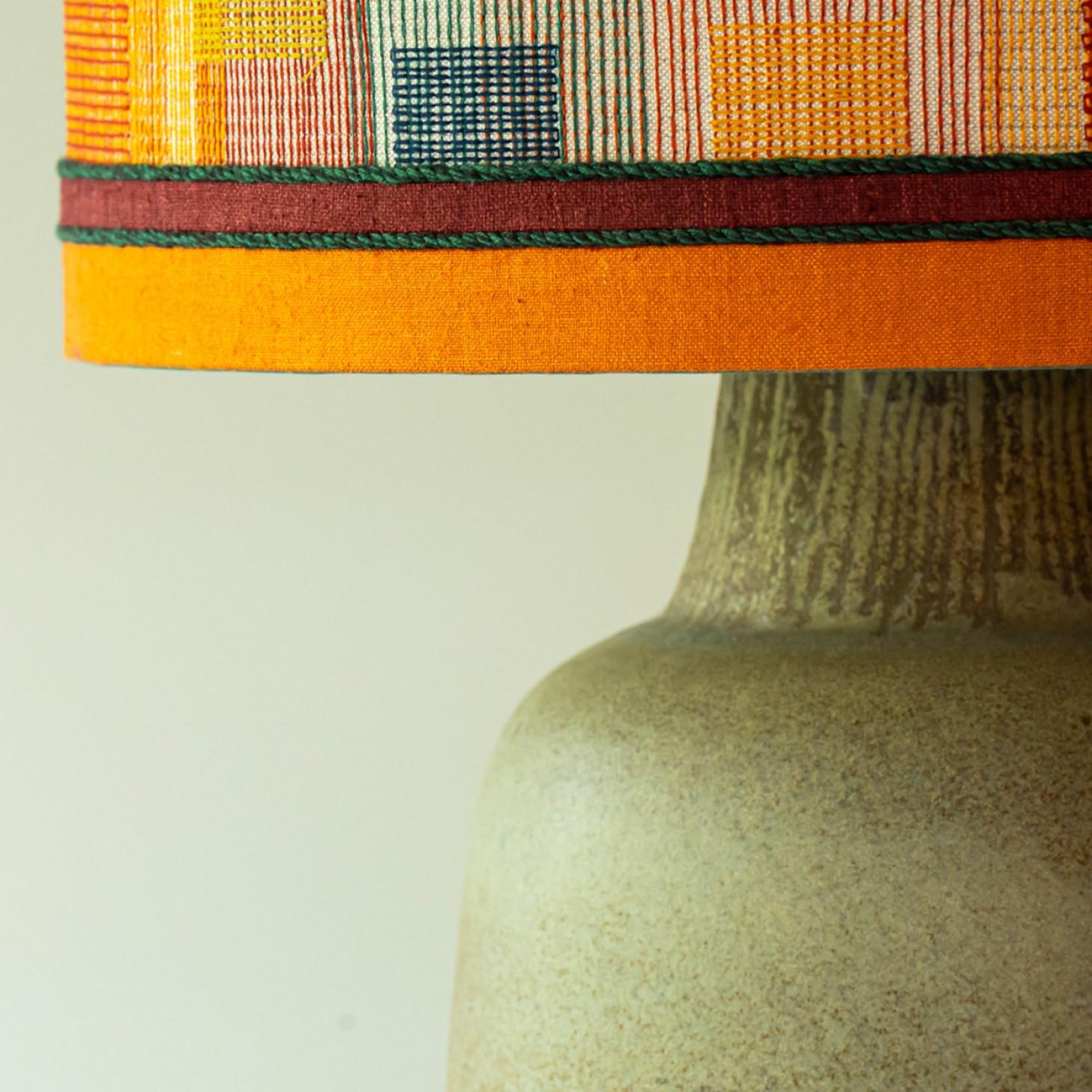 Elongated Ovoid Lime Green Ceramic Table Floor Lamp with Lampshade by R. Houben For Sale 3