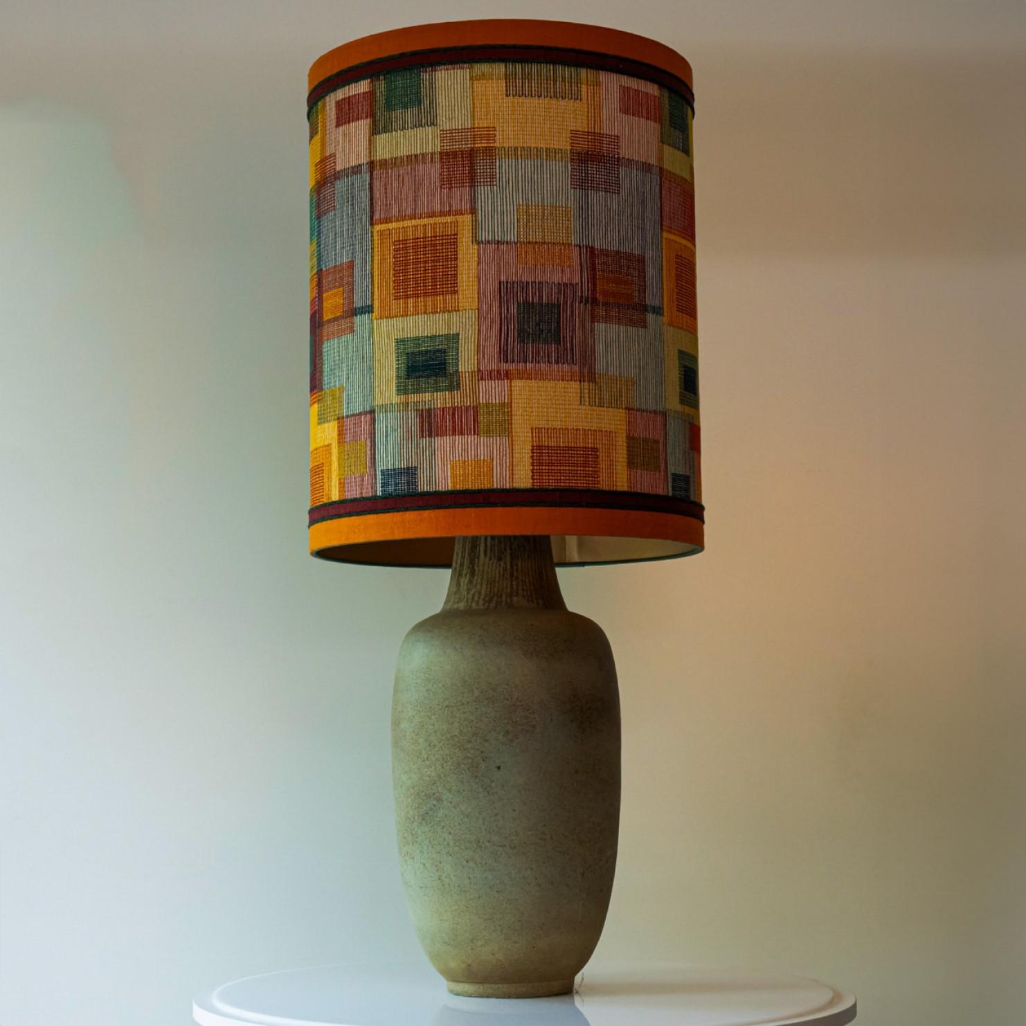 Other Elongated Ovoid Lime Green Ceramic Table Floor Lamp with Lampshade by R. Houben For Sale