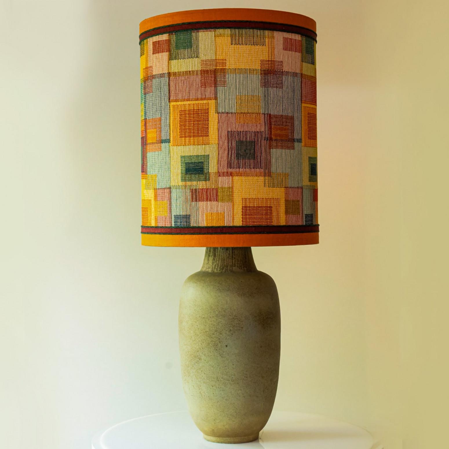 Elongated Ovoid Lime Green Ceramic Table Floor Lamp with Lampshade by R. Houben For Sale 1