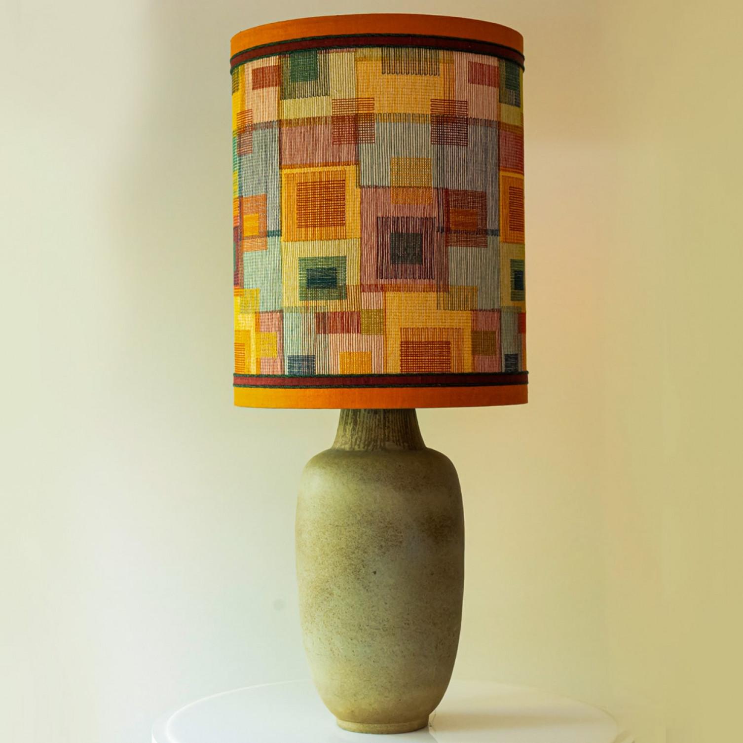 Céramique Elongated Ovoid Lime Green Ceramic Table Floor Lamp with Lampshade by R. Houben en vente