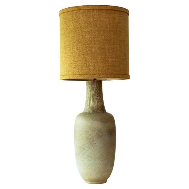 Elongated Ovoid Lime Green Ceramic Table Floor Lamp with Lampshade by R