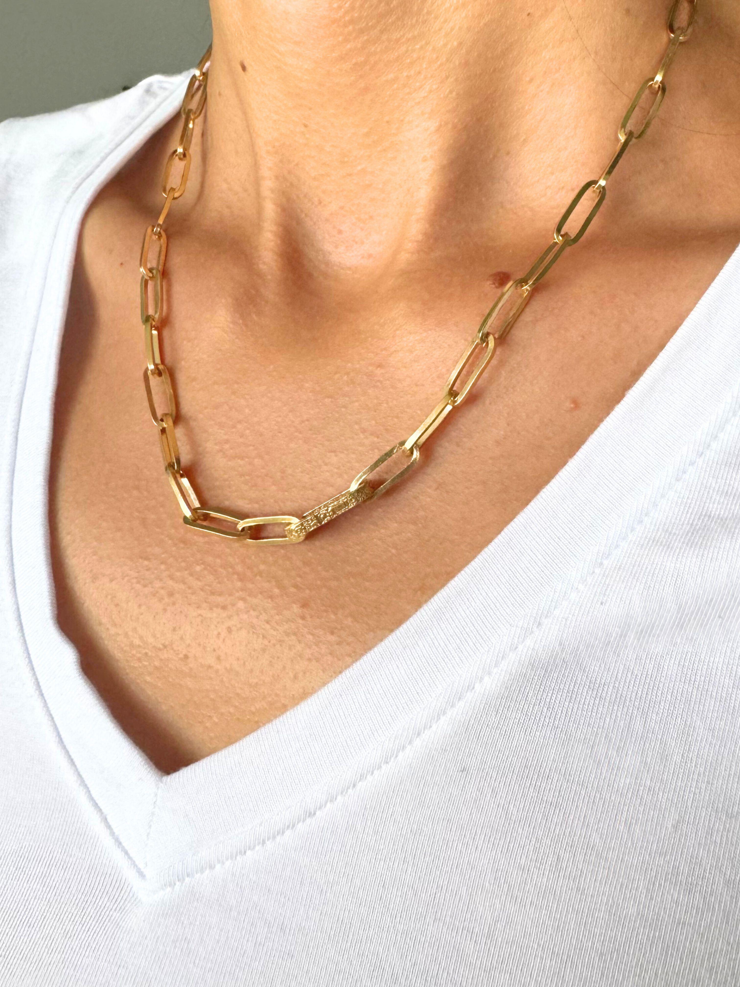 Collar de Cadena Gruesa de Oro Amarillo de 14K con Cierre de Eslabón de Clip de Papel Alargado en venta 6