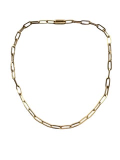 Elongated Paper Clip Link Cable Thick 14K Yellow Gold Chain Necklace with Clasp