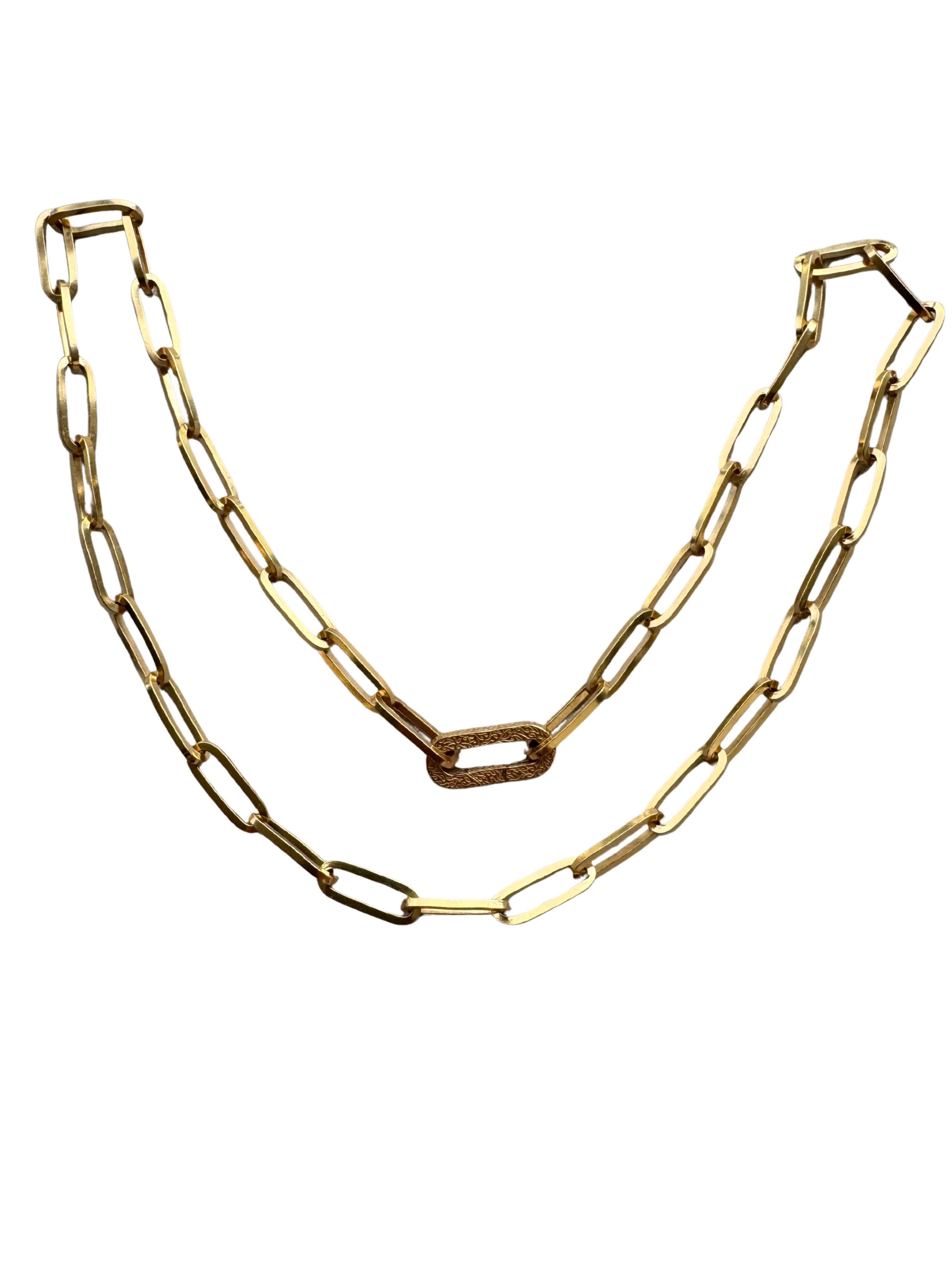 Collar de Cadena Gruesa de Oro Amarillo de 14K con Cierre de Eslabón de Clip de Papel Alargado Moderno en venta