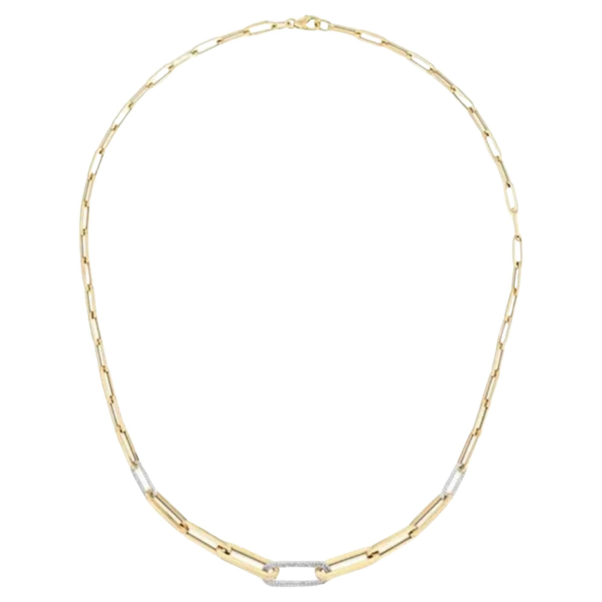 Collar con cadena tipo «paperclip» de oro amarillo de 14K con un diamante natural de 0,63 ct en venta