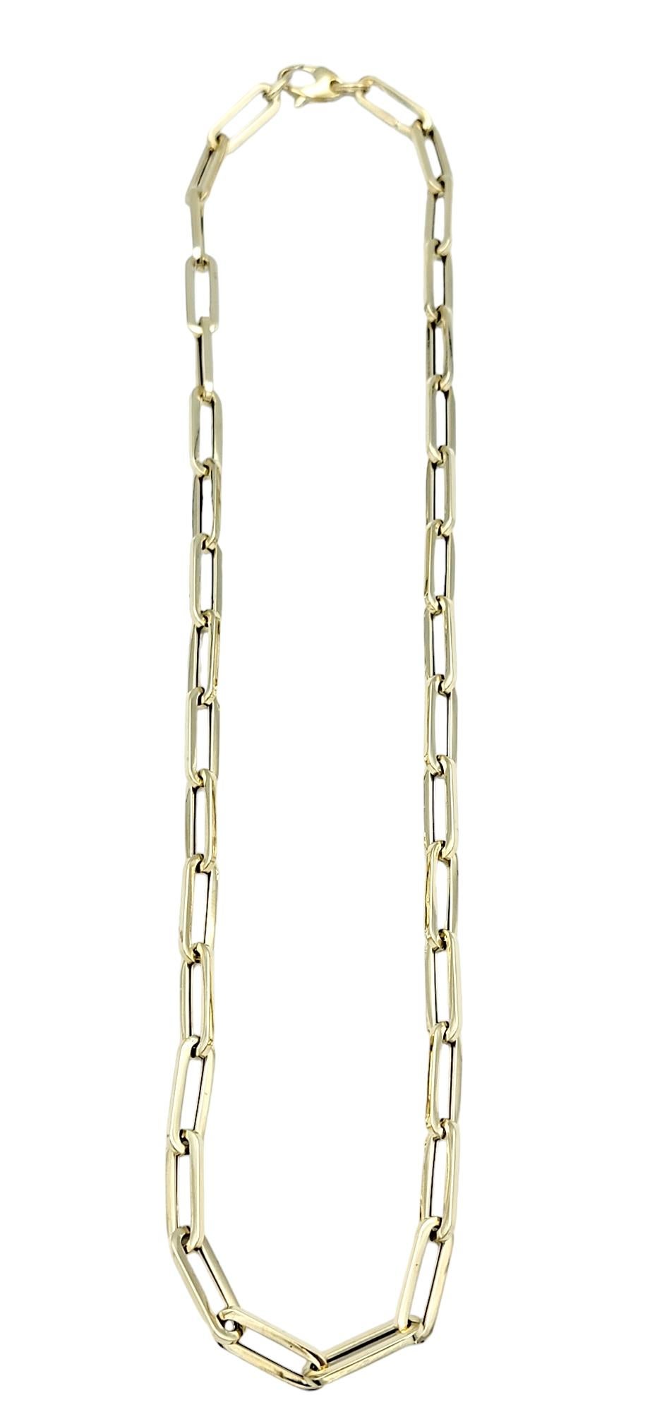 Contemporary Elongated Paperclip Link Necklace in Polished 14 Karat Yellow Gold, 18