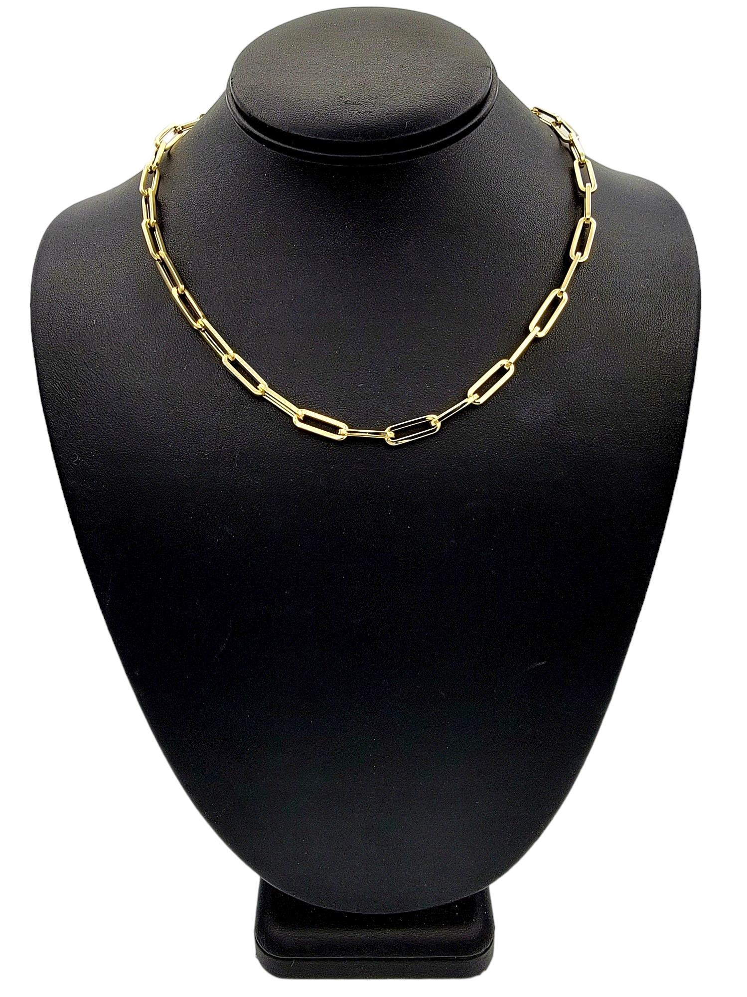 Elongated Paperclip Link Necklace in Polished 14 Karat Yellow Gold, 18