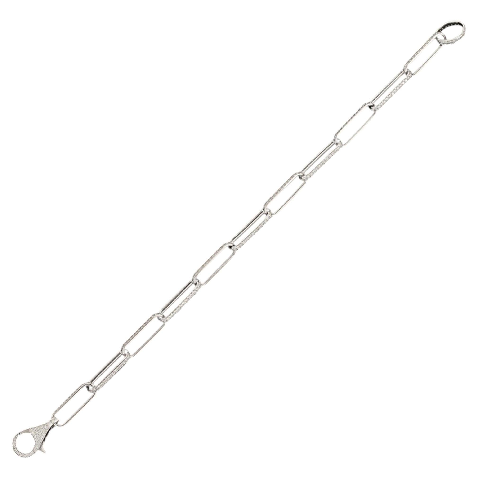 Elongated Pave 14K (or 18k upon request) White Gold Link Bracelet For Sale