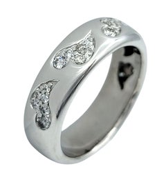 Elongated Pavé Diamond Heart Inlay Band Ring in Polished 14 Karat White Gold