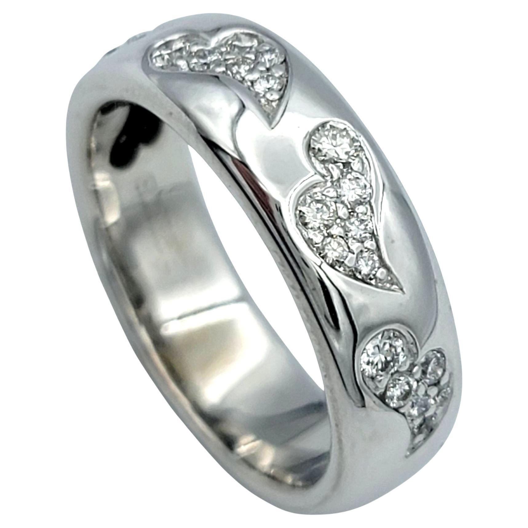 Elongated Pavé Diamond Heart Inlay Band Ring in Polished 14 Karat White Gold