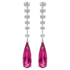 Elongated Pear Shape Pink Tourmaline & White Diamond 18K White Gold Earrings