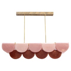 Elongated Pink Red Multicolored Murano Glass and Brass Ceiling Lamp, Italy