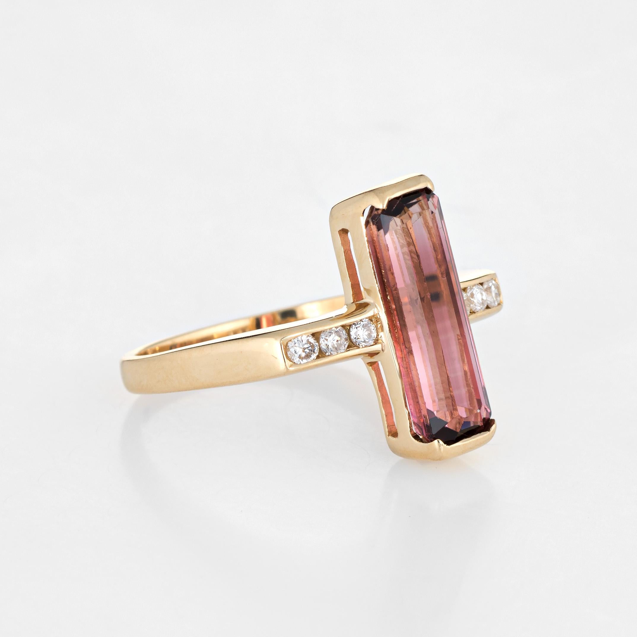Modern Elongated Pink Tourmaline Diamond Ring Vintage 18 Karat Gold Estate Jewelry