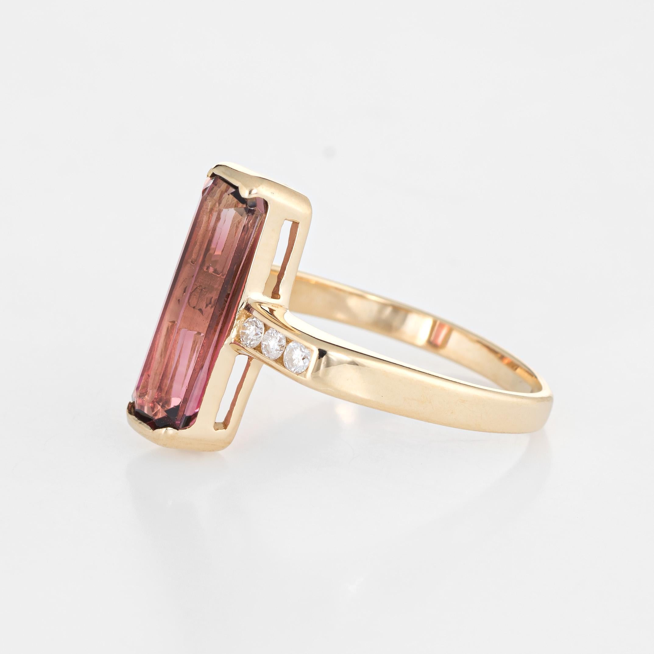 Elongated Pink Tourmaline Diamond Ring Vintage 18 Karat Gold Estate Jewelry In Excellent Condition In Torrance, CA
