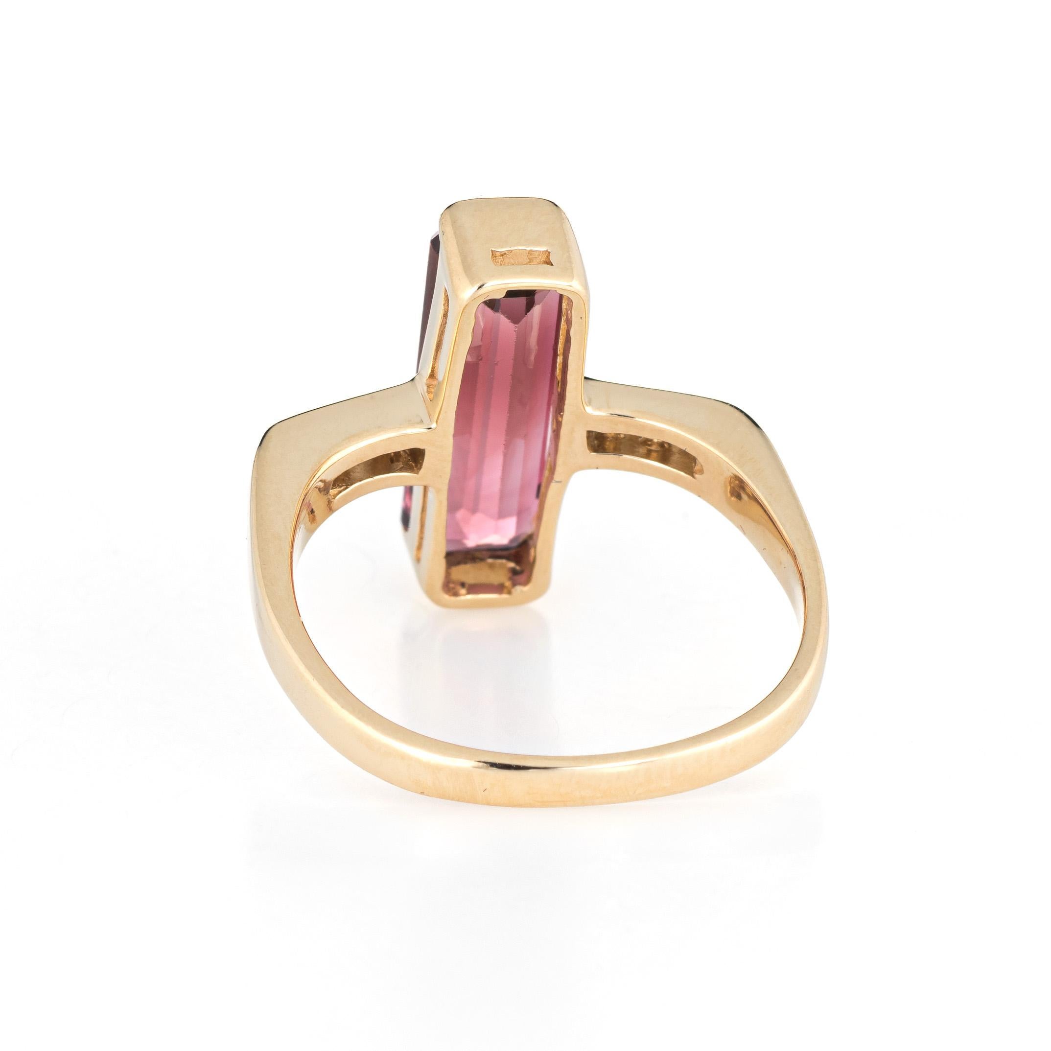 Women's Elongated Pink Tourmaline Diamond Ring Vintage 18 Karat Gold Estate Jewelry