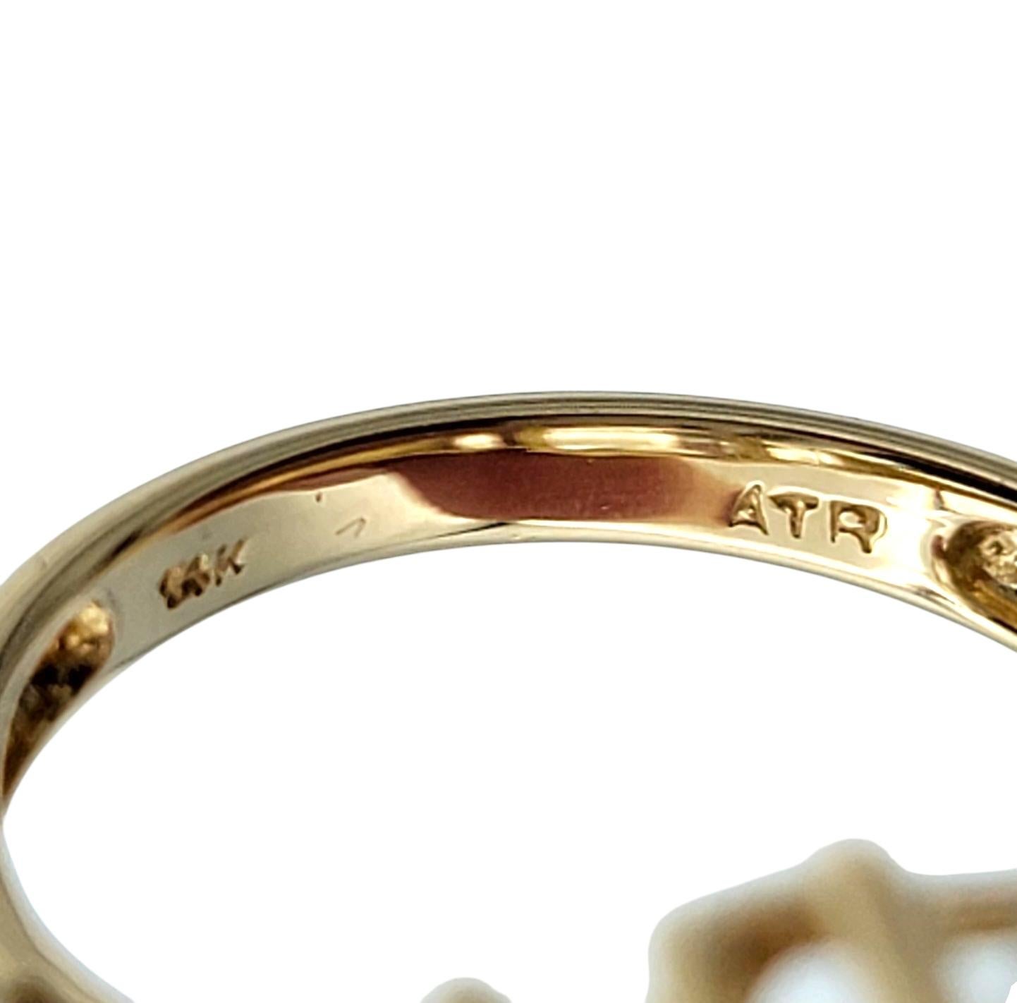 Anello da cocktail con tre pietre di prasiolite a taglio rettangolare allungato in oro 14 carati in vendita 1