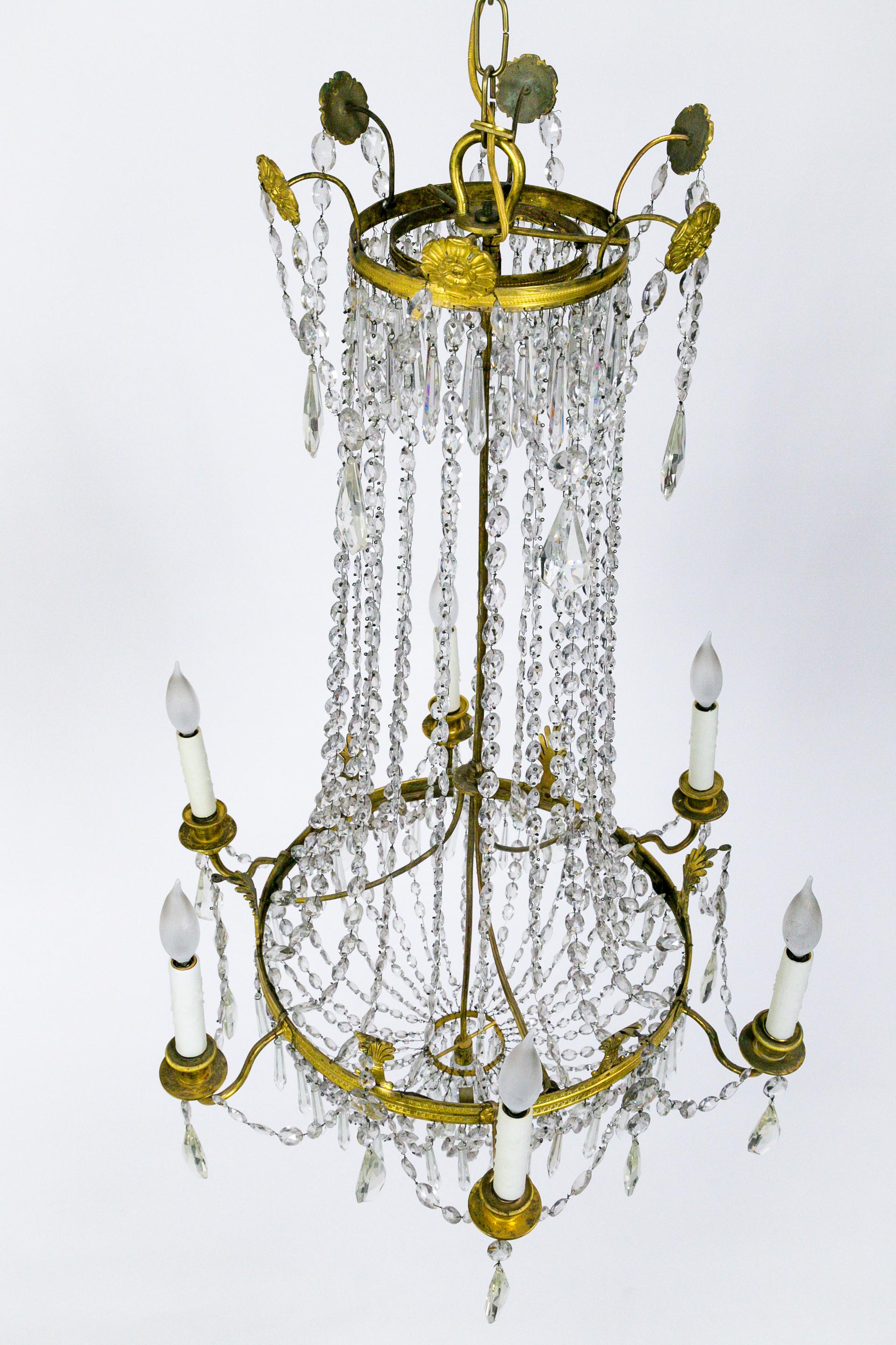 Elongated Crystal Regency Tent and Bag Chandelier In Good Condition For Sale In San Francisco, CA