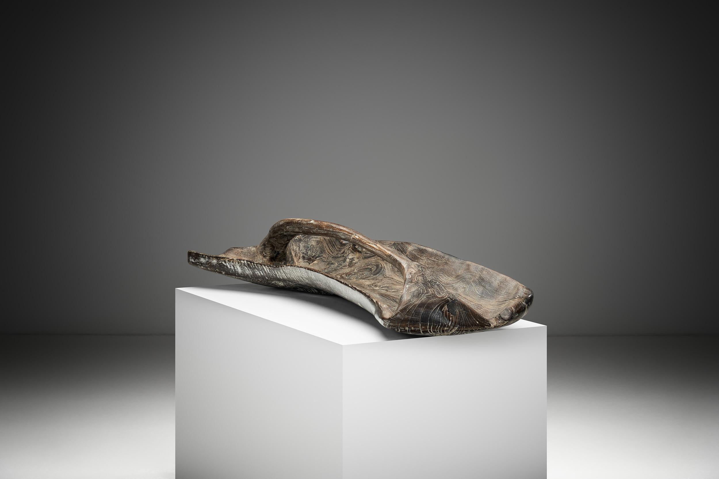 Mid-Century Modern Elongated Sculptural Wooden Bowl, Europe Second half of the 20th Century For Sale
