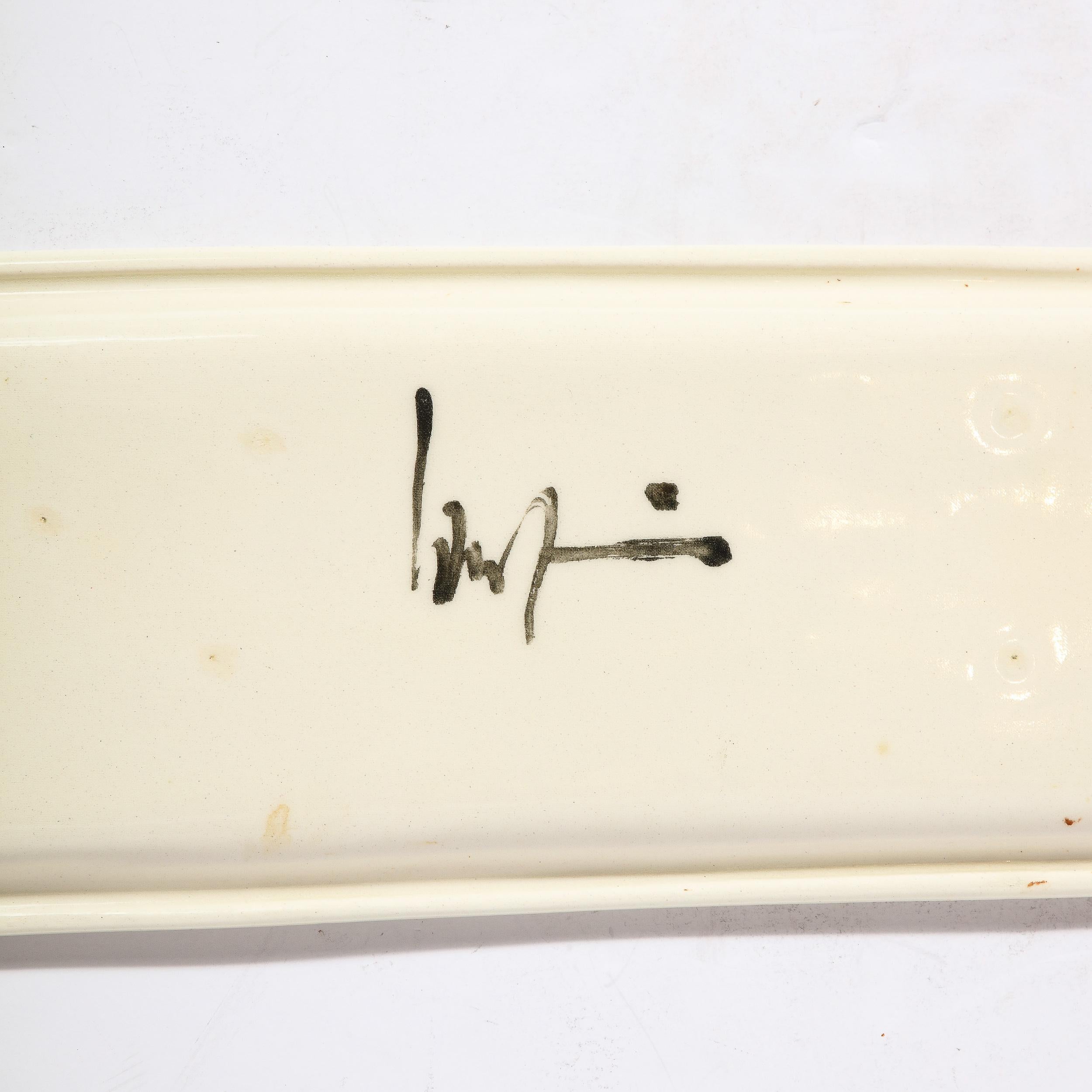 20th Century Elongated Serving Platter in Hand-Painted Ceramic by Jurg Lanrein  For Sale