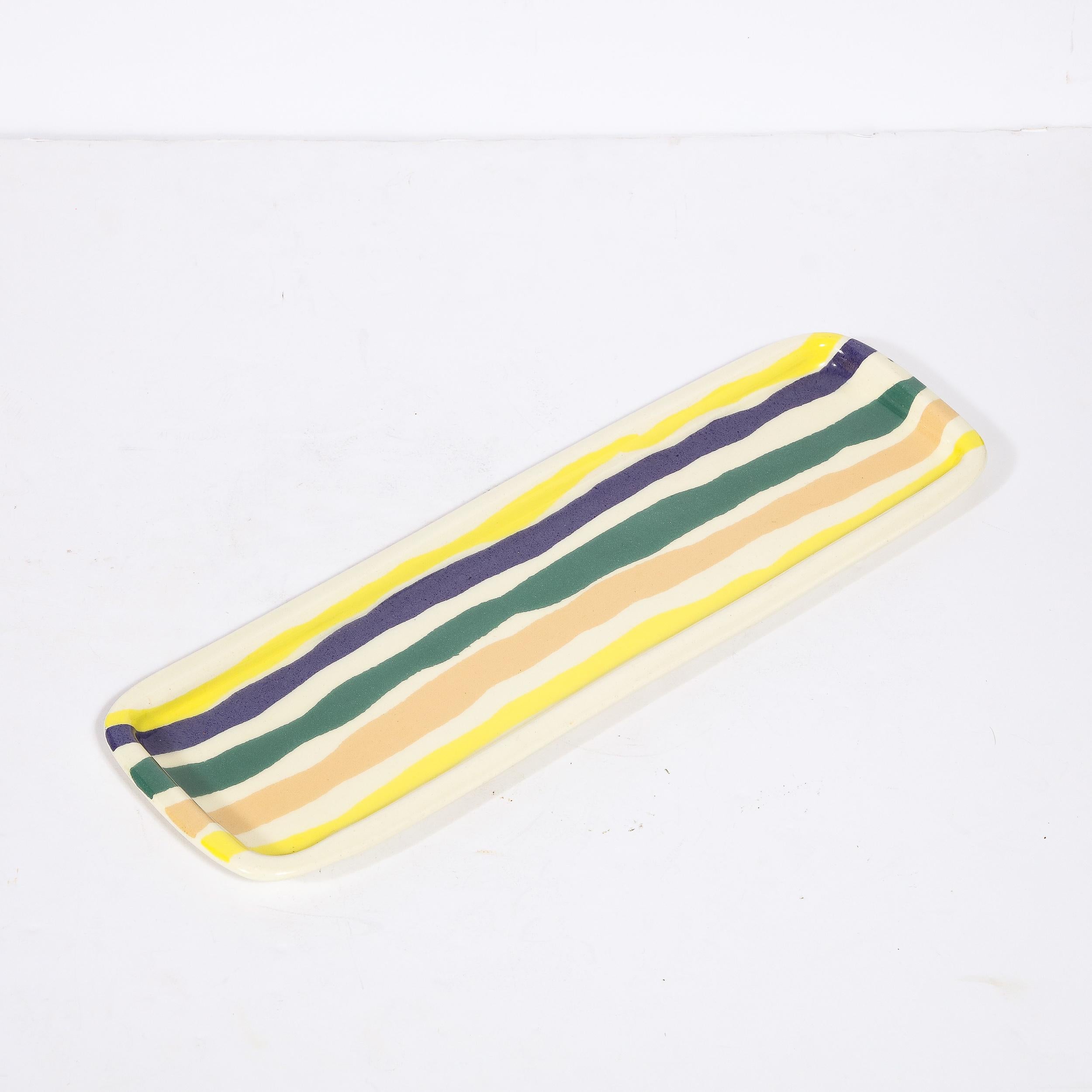 Elongated Serving Platter in Hand-Painted Ceramic by Jurg Lanrein  For Sale 1