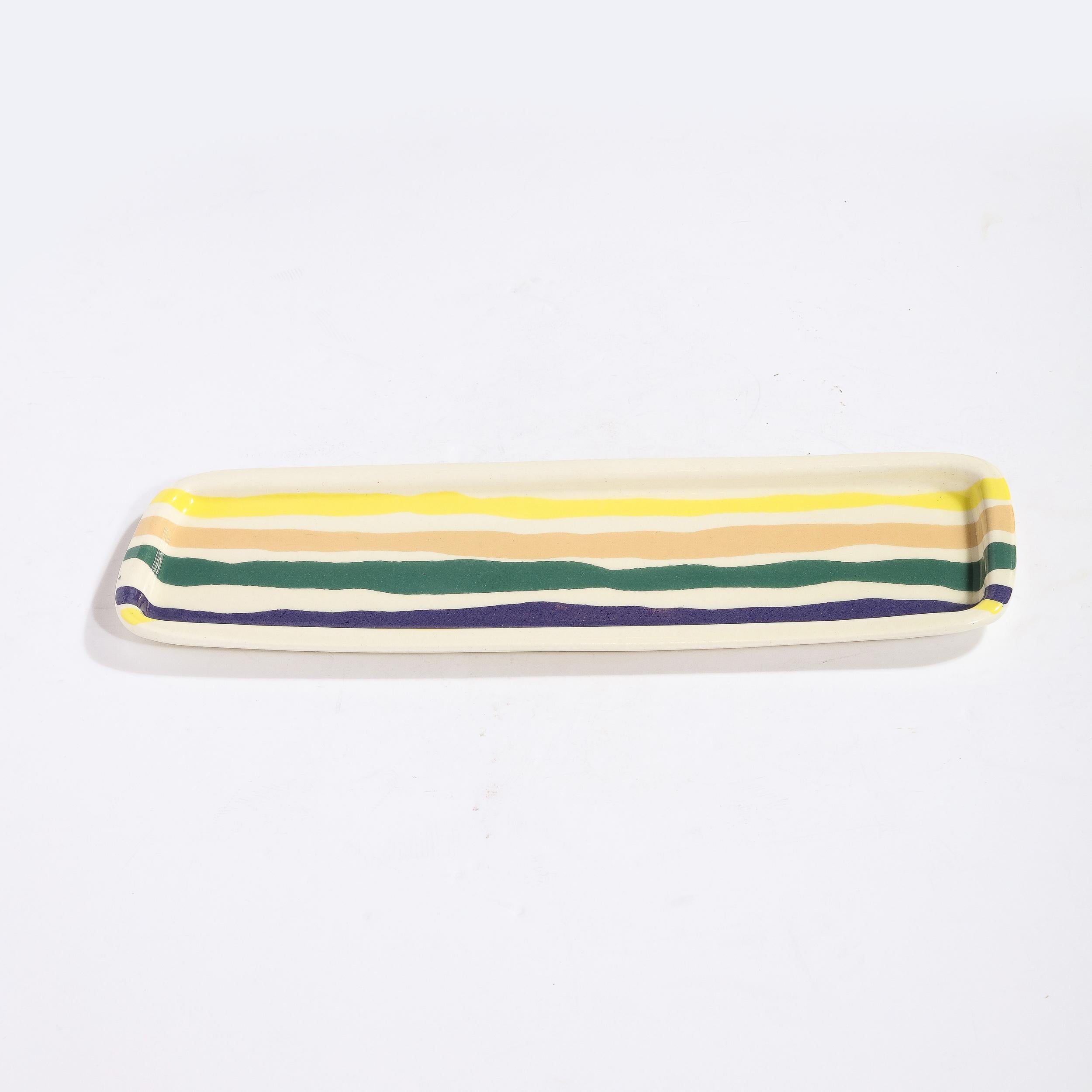Elongated Serving Platter in Hand-Painted Ceramic by Jurg Lanrein  For Sale 3