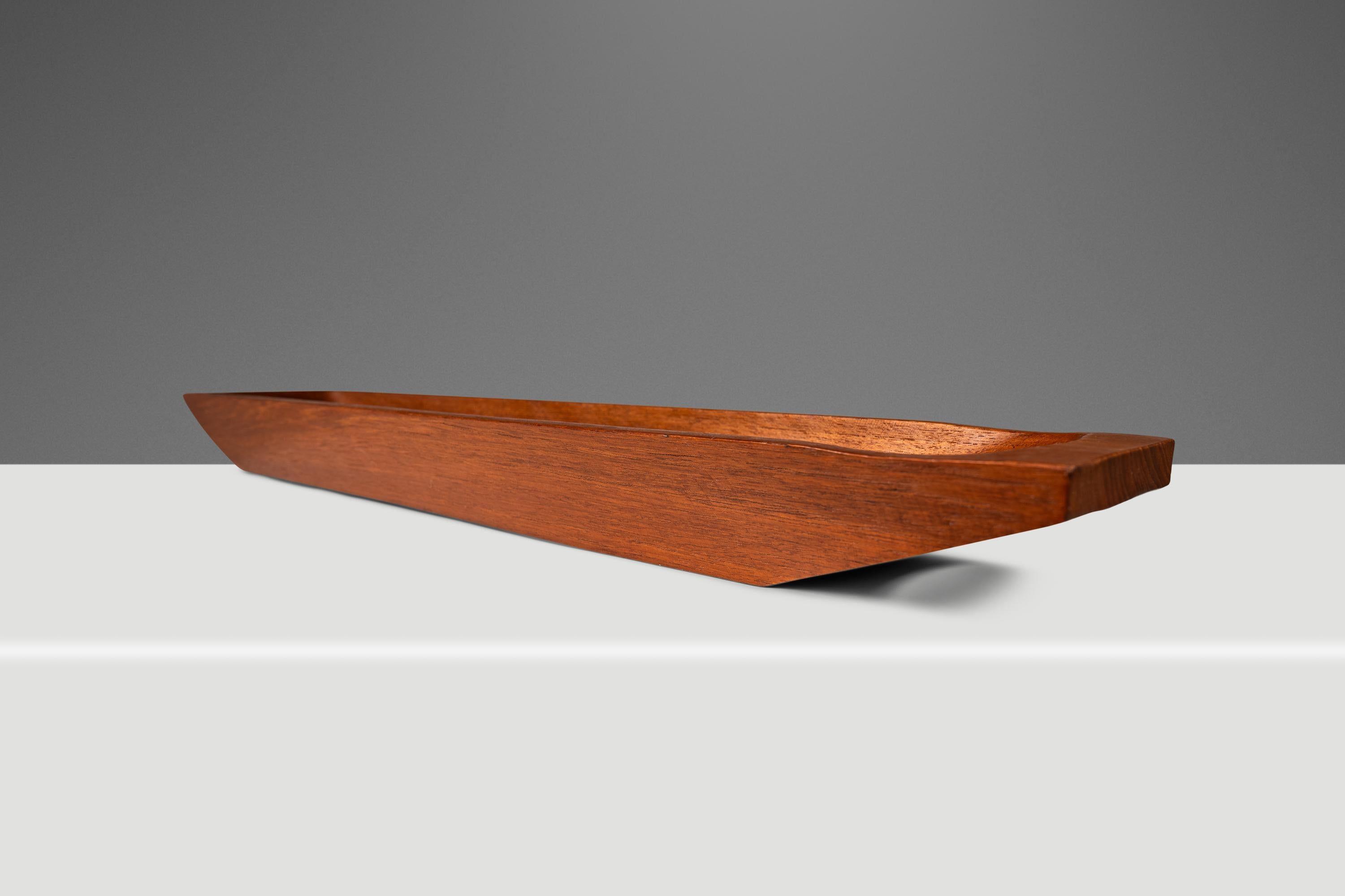 Unknown Elongated Serving Tray / Catch-All Hand-Carved from Solid Teak, c. 1970s For Sale