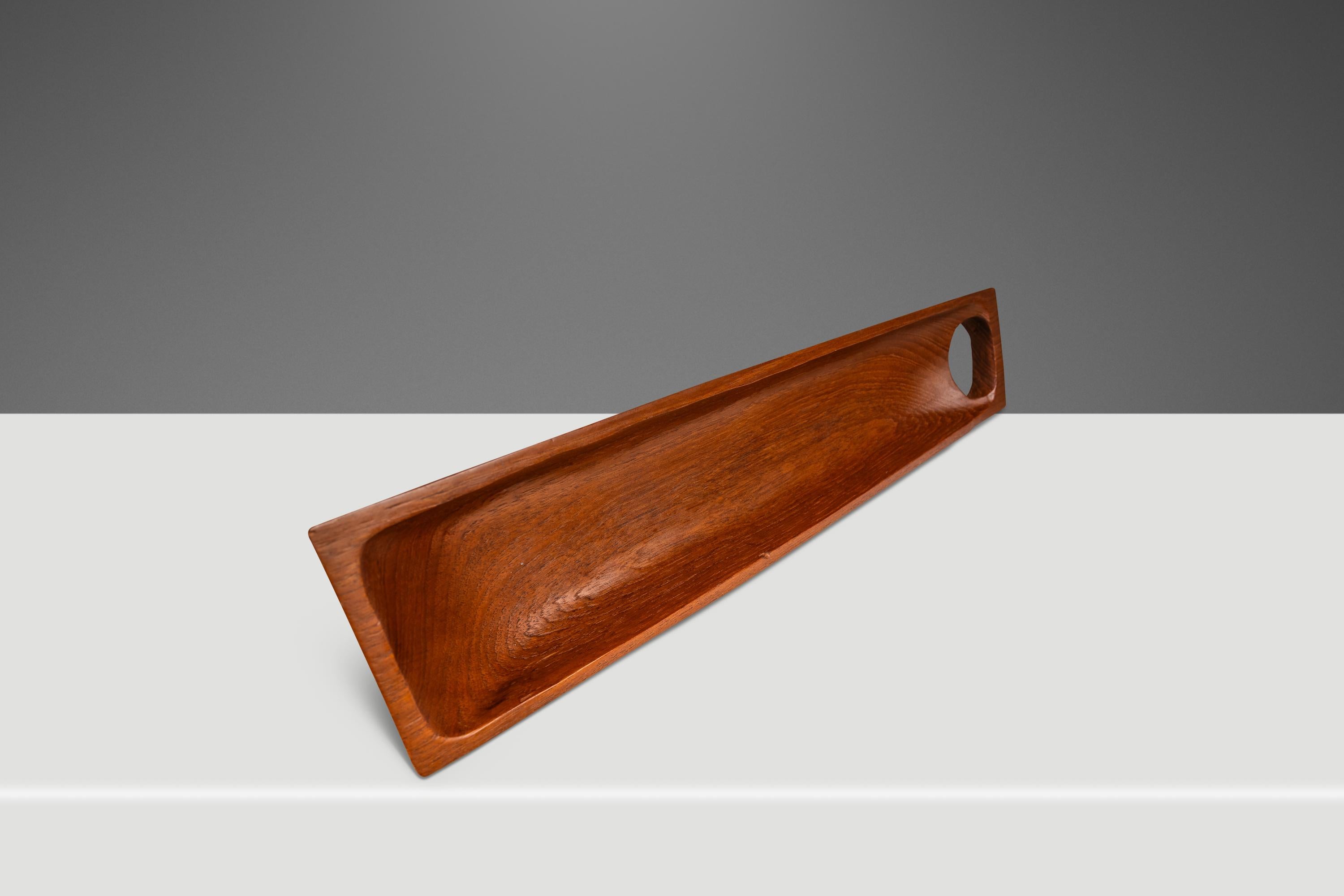 Elongated Serving Tray / Catch-All Hand-Carved from Solid Teak, c. 1970s For Sale 1
