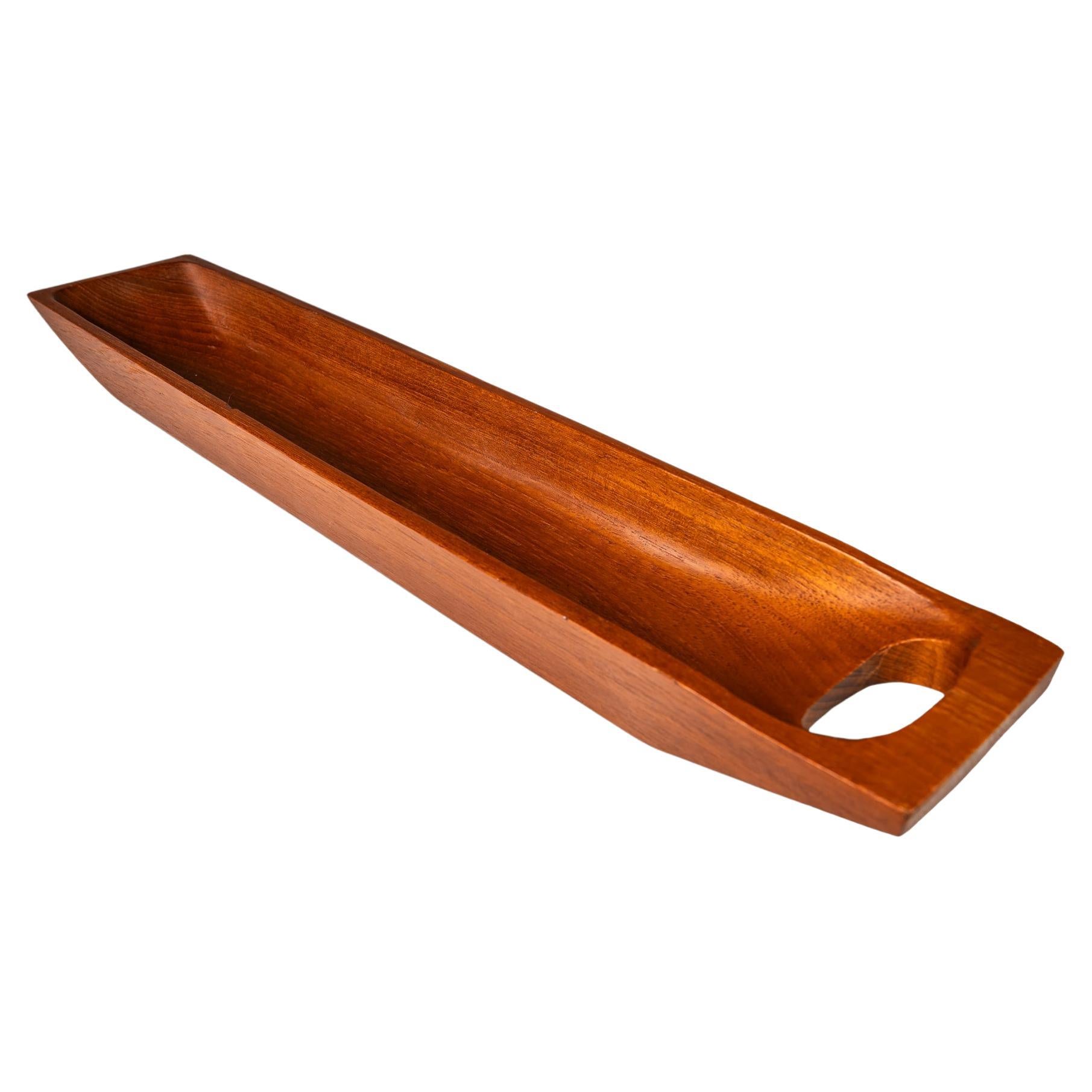 Elongated Serving Tray / Catch-All Hand-Carved from Solid Teak, c. 1970s