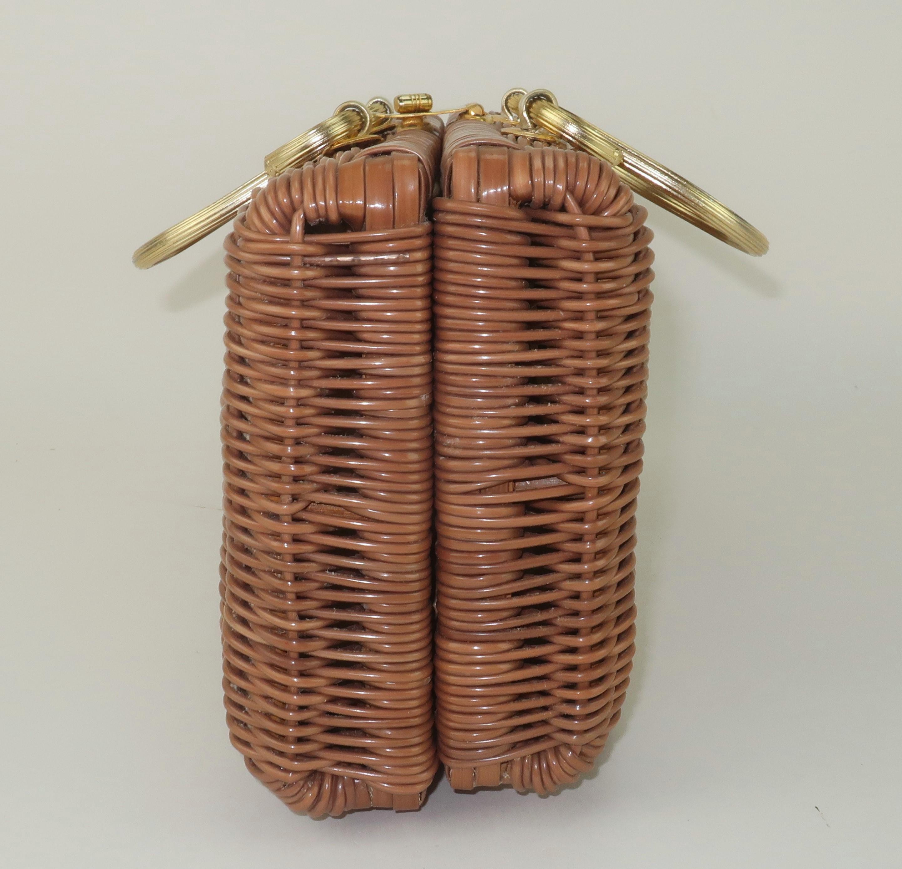 Elongated Straw Handbag With Gold Handles, 1960's For Sale 1