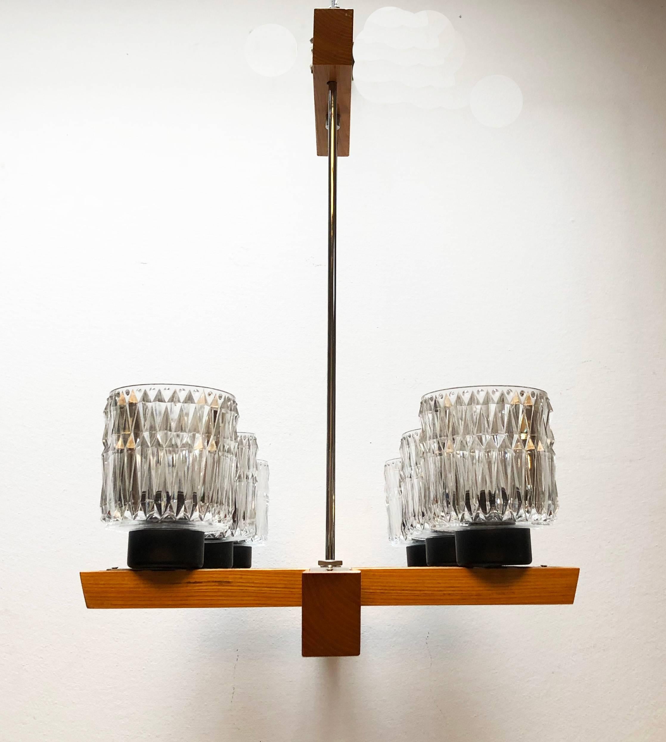 Mid-20th Century Elongated Suspended Lamp Chandelier in the Style of Kalmar For Sale