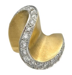 Elongated Swirl Pavé Diamond Cocktail Ring in Brushed Two-Tone 14 Karat Gold