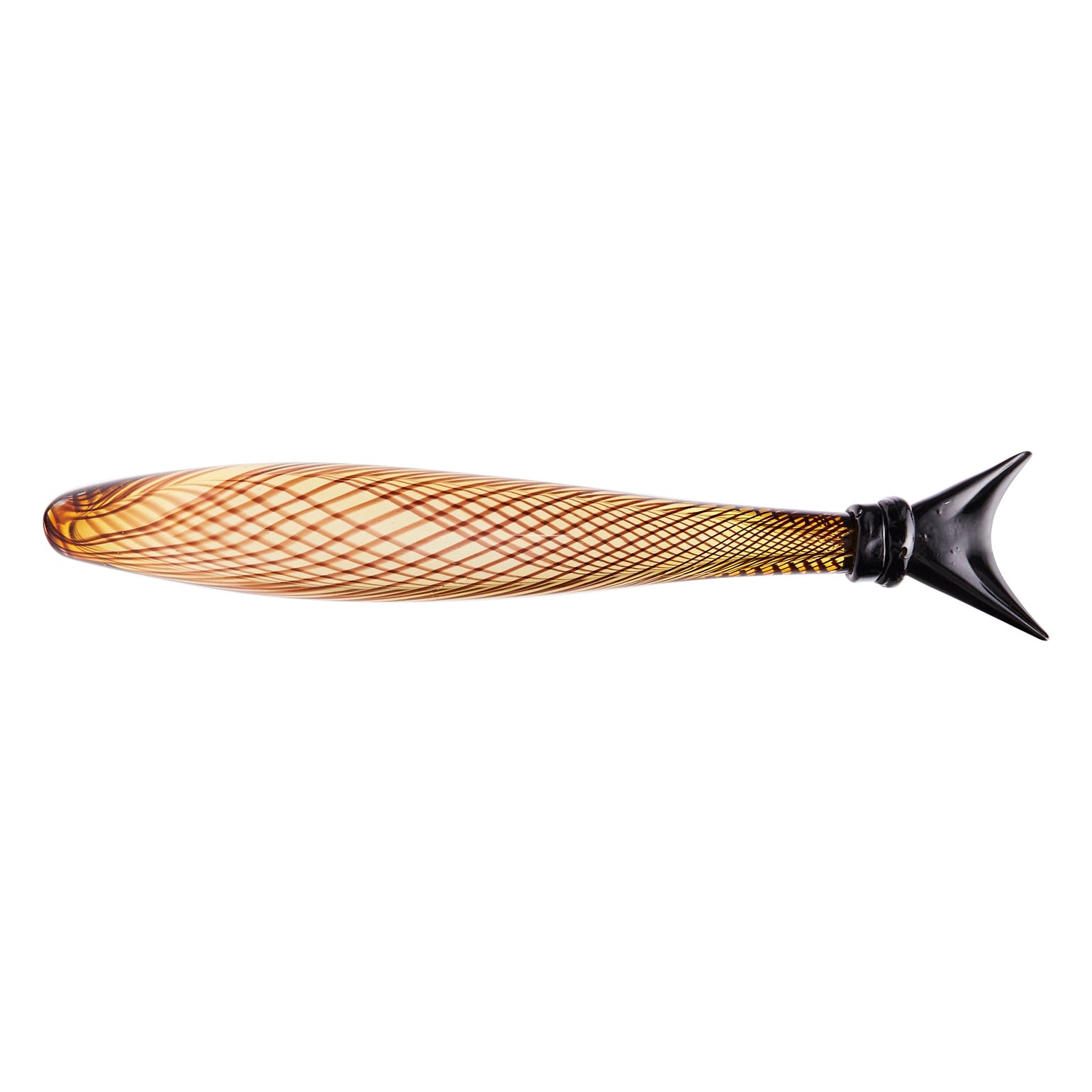 Sculpture de poisson allongée Venini Murano 1950 en verre Reticello en vente