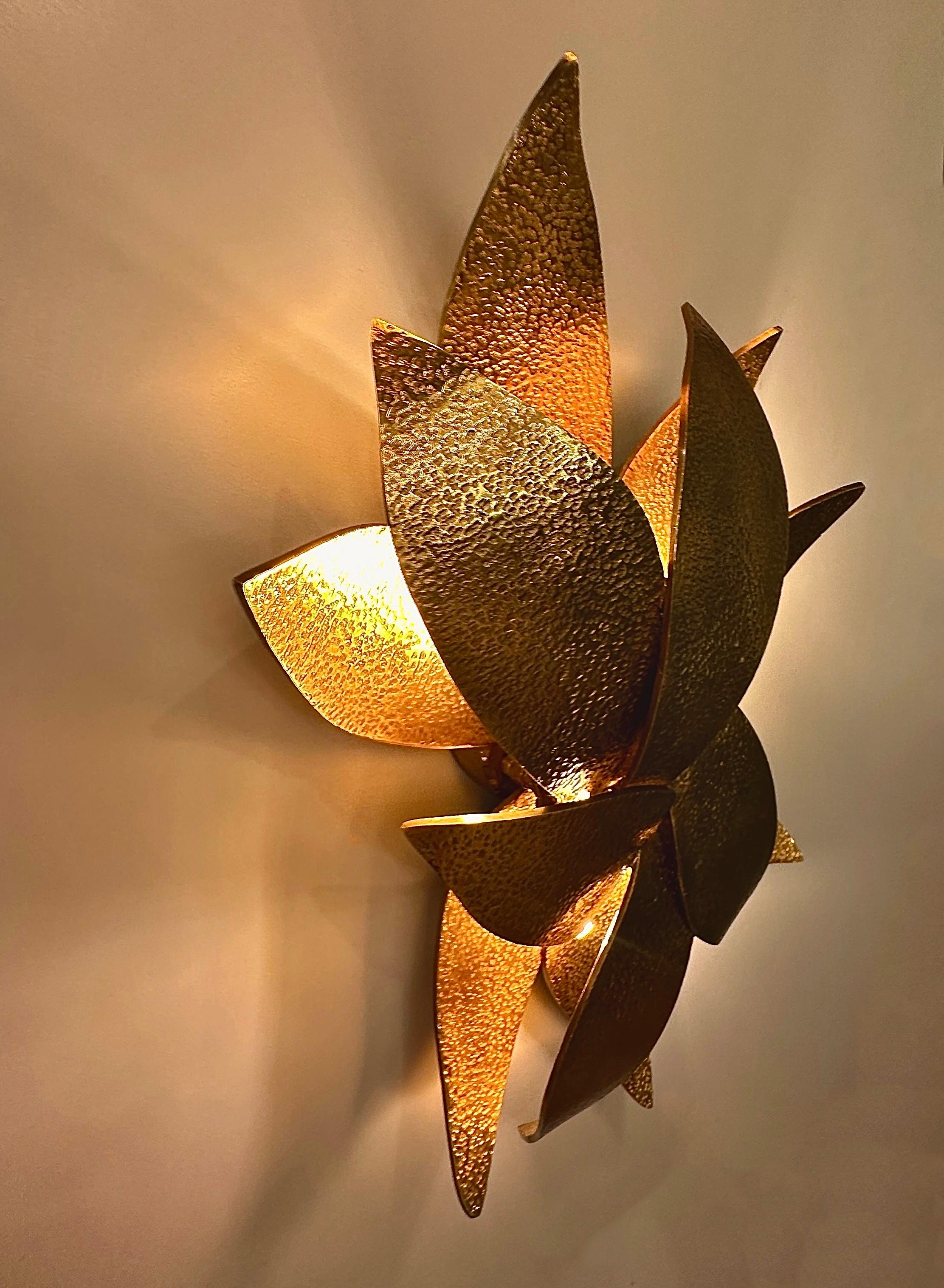 Elosa Hammered Brass Casting Wall Sconce For Sale 4