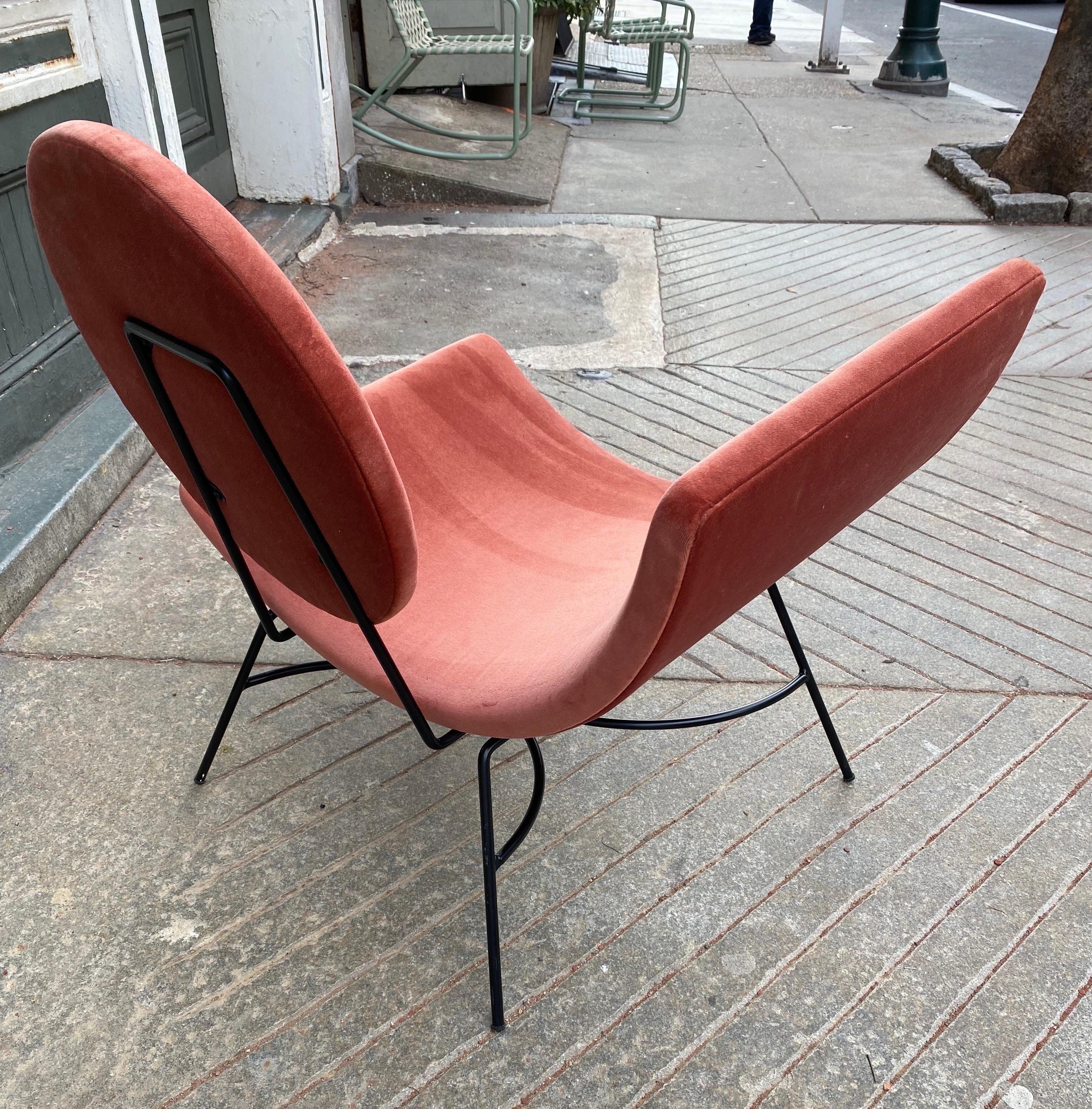 American  Elroy Left Arm Velvet and Iron Lounge Chair by Mitchell Gold + Bob Williams For Sale