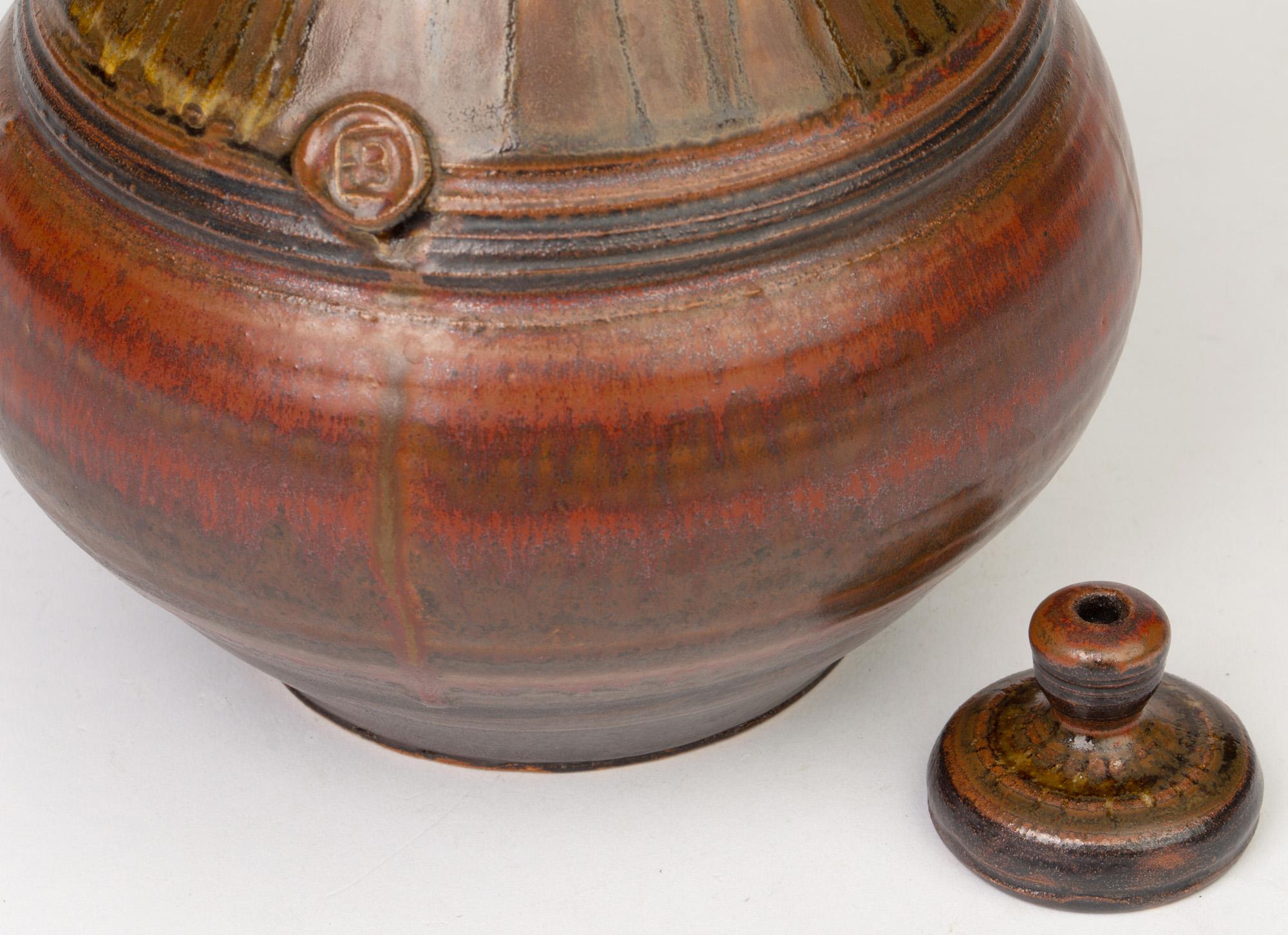 Elsa Benattar Large Glazed Lidded Studio Pottery Bottle Shaped Ewer For Sale 3