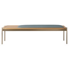 Banco "Elsa" de madera natural, asiento de tela y base de acero pintado