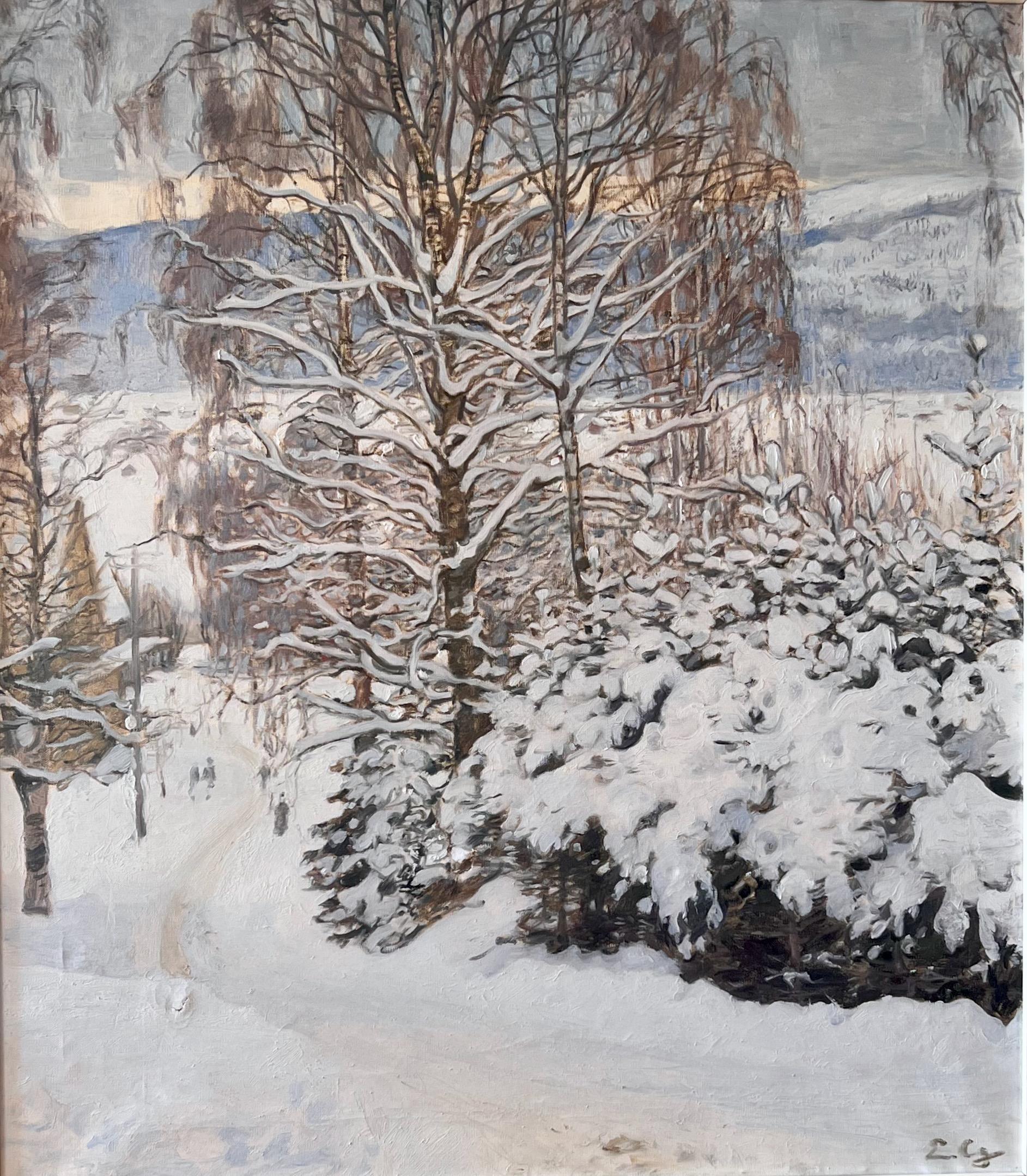 Elsa Celsing Landscape Painting - Swedish Winter Landscape, Oil on Canvas, Early 20th Century, Signed
